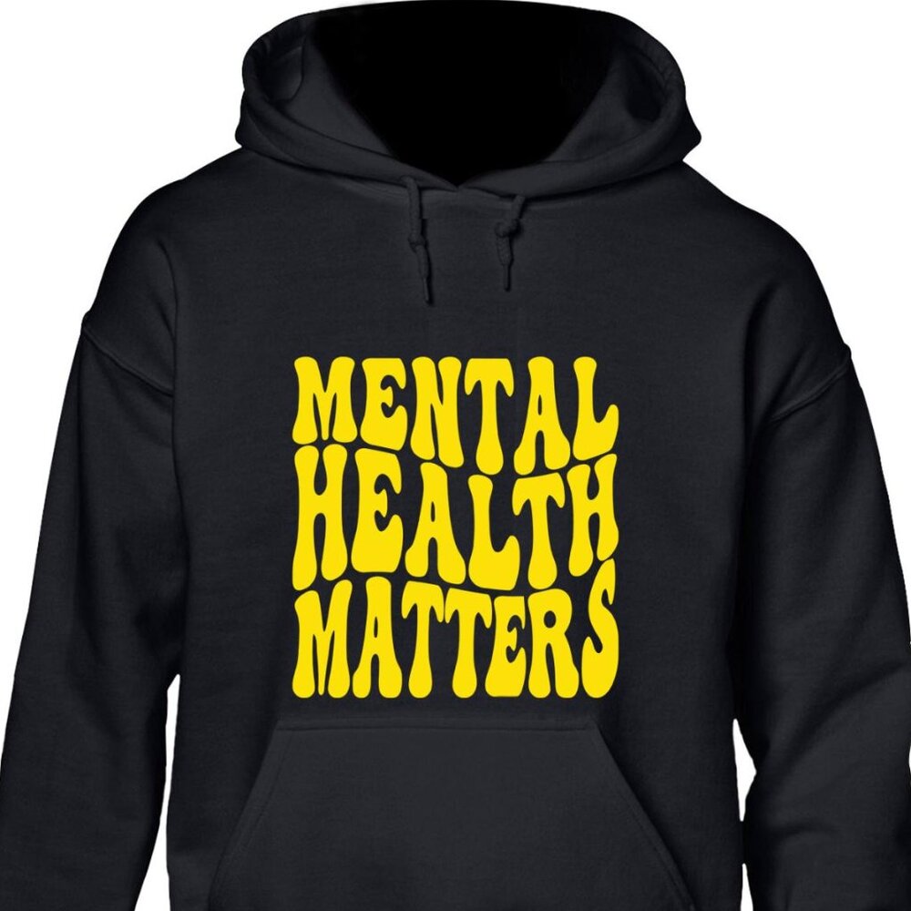 Mental Health Matters Black Hoodie with Yellow Graphic